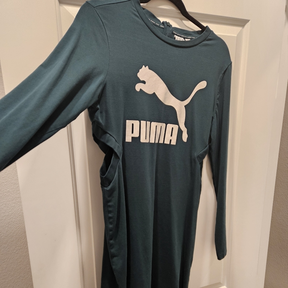 Puma Teal Long Sleeve Logo Dress with White Puma Print